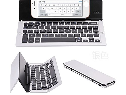 Preisvergleich Produktbild HOUHOUNNPO Kreativ Universal Mobile Tablet PC Aluminium Bluetooth Tastatur System Wireless Drei Klapp Tastatur (Silber + Schwarz)
