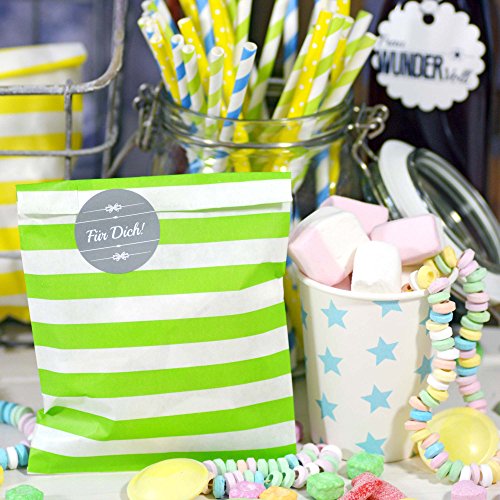 25 Frau Wundervoll Papiertüten / Geschenktüten / Candy Paper Bags – maigrüne Streifen – - 3