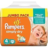 Pampers Simply Dry Windeln, Gr&ouml;&szlig;e 4 (Maxi) 7-18 kg, Jumbo Pack, 2er Pack (2 x 74 St&uuml;ck)
