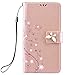 Produktbild Sony Xperia X Hülle, Yokata Flip Rose Gold Case Vintage PU Leder Bookstyle Blumen und Bling Diamant Schmetterlinge Motiv Case mit Weich Silikon Backcover Schutzhülle Dünne Standfunktion und Karte Halter Case