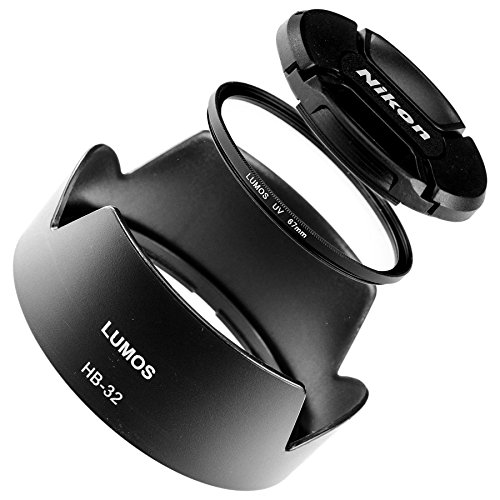 Lumos Protect Kit d accessoires pour Nikon 18   105    18   140  mm    ba  onnette Parasoleil 32    Lumos slim Filtre UV 67  mm   Bouchon d objectif 67  mm