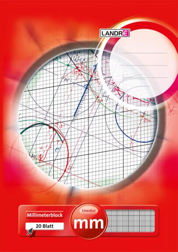 LANDRÉ 100050433 Millimeter-Block | 1 Stück | A3 | 80 g/m² | Zeichen-Papier | 20 Blatt | Kopfgeleimt | Linienfabe rot