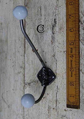 ANTIQUE STYLE COAT HOOK WITH CRACKLE GLAZED CERAMIC (DUCK EGG BLUE)