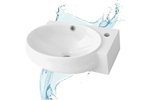 Starbath Plus - Lavabo de Cerámica - Suspendido con Forma Ovalada - Color Blanco - Con Agujero para Grifo - Medidas 43 x 28 x 12 cm - Ideal Baños y Aseos