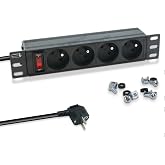 WAYTEX 37489 10" PDU Headband with Rack Strip, 4 Sockets with Box Switch