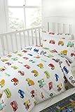 Kinderbettbezug, 100 % Baumwolle, Fadendichte 200, Motiv: Autos/Flugzeuge/Züge, 100 % Baumwolle, weiß, Cot Duvet Cover 100x135cm + 1 Pillowcase 42x60cm