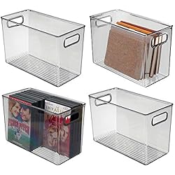 mDesign rangement à poignées (lot de 4) - grand panier de rangement transparent au design élégant - bac de rangement en plastique sans BPA pour cosmétiques dans la salle de bain - gris foncé
