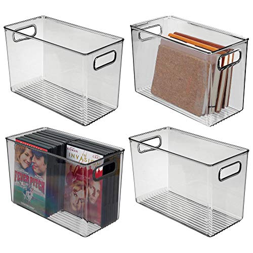 mDesign rangement à poignées (lot de 4) - grand panier de rangement transparent au design élégant - bac de rangement en plastique sans BPA pour cosmétiques dans la salle de bain - gris foncé