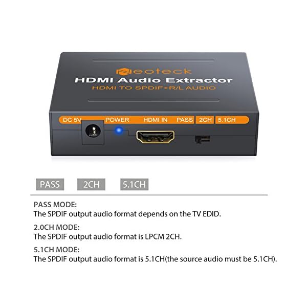 Neoteck HDMI Audio Extractor HDMI zu Optische SPDIF Toslink Konverter + HDMI Video Adapter Splitter Verteiler mit Power Adapter-dac HD Digital zu Stereo R/L Audio Extractor für Blu-ray DVD Player – Bild 3