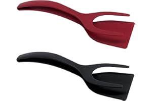 KUIRUNRX Espátula para Huevos Fritos, Antiadherente2 en 1 con Pinza para Alimentos, Espátula de Huevo Frito, Adecuada para Agarrar y Girar Huevos y Tortitas(Negro y Rojo)