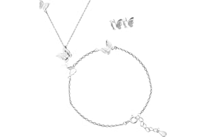 HCMA Collar de Mariposa Dulce de Plata 925 + Pendientes + Pulsera para Mujer Conjuntos de Joyas Regalo para niña Conjunto de joyería para Fiesta de Boda