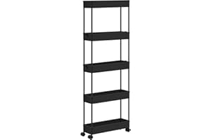 ‎KLIHOME Klihome Servierwagen 5 Ebenen, Rollwagen schmal, Küchenwagen mit Rollen, Nischenwagen mit ausgehöhlten Körben, Rollregal für Küche Wohnzimmer Badezimmer, aus Kunststoff, Schwarz