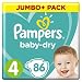 Pampers Baby-Dry 86 Nappies with 3 Absorbing Channels, 8 -16 kg, Size 4