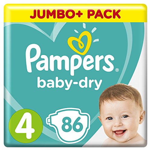 Pampers Baby-Dry 86 Nappies with 3 Absorbing Channels, 8 -16 kg, Size 4