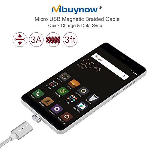 Mbuynow 3A C  ble Micro USB Magn  tique en Nylon Tress   C  ble Chargeur et Donn  es Synchronisation Magn  tique C  ble de charge Aimant   pour Android divers  Samsung Galaxy S4  S5  S6  S6 Edge  S7  Note  LG  HTC et Sony  etc - Argent
