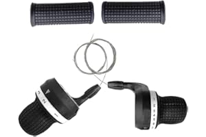 XJKLBYQ Bicycle Twist Grip Shifter Handle, 3 and 7 Speed Shifter with Cable for Bicycle, Bike Brake Lever Cycling Derailleur Transmission 1Pair 3x7 Speed