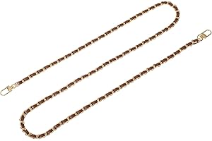 Sourcing Map Dark Brown Gold 47" Leather Iron Flat Chain Strap Handbag Chains Purse Straps with Buckles for Shoulder and Cross Body Bags Replacement Strap