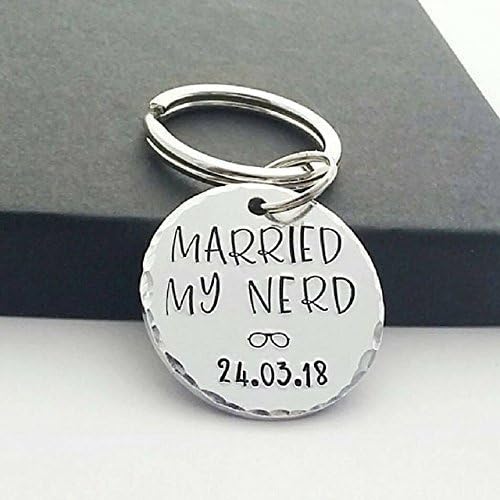 Married My Nerd Personalised Keychain with Gift Box, 10th Wedding Anniversary Gift, Couples Keyring
