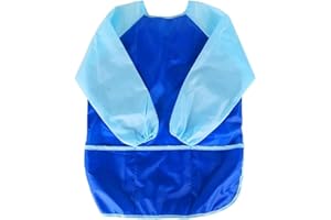 KIMMAX Bastelschürze kinder, Malschürze Malerkittel mit Ärmeln für Kinder von 7 bis 12 Jahren für Schule Kunst Malerei,Kochen (Blau (L,125-140cm))