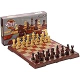 Folding Travel Imitation Wood Color Magnetic Chess Set by MAZEX Chess Board Game 12.5X10.6X0.82 Inch