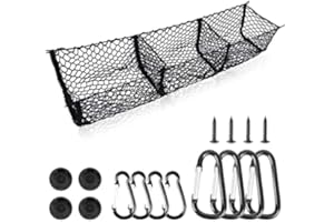 ZOOQUE Filet de Rangement pour Voiture avec 3 Poches, Organisateur de Lit de Coffre Filet de Coffre de Voiture Filet de Coffre de Voiture pour Voitures Camping Cars Camion(135 * 30 * 30cm, Noir)