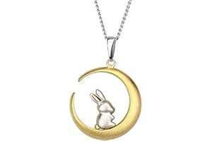 IMINI Uroczy królik króliczek na księżycu wisiorek naszyjnik dla kobiet nastolatek dzieci srebro wysokiej próby 925 hipoalergiczny delikatny mały półksiężyc naszyjnik 45 cm obroża łańcucha delikatne zwierzę biżuteria prezenty pudełko dla córki