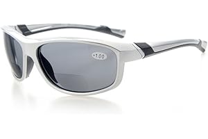 Eyekepper Fashion Sports Bifocal Sunglasses TR90 Unbreakable Outdoor Readers Baseball Running Fishing Driving Golf Softball Hiking Silver Frame Grey Lens +1.5