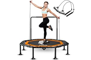 ManiBoom Trampolin Fitness Adultos y Niños Ø105cm con 2 Cintas de Resistencia y Agarre Regulable 150kg de Carga - Cama Elastica Jumping Plegable para Interior y Exterior FACIL Montaje