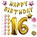 Produktbild BELLE VOUS 16th Birthday Party Set – Happy Birthday Girlande, Luftballons, Pom Poms – 26-tlg. Set Geburtstag Dekoration Zubehör