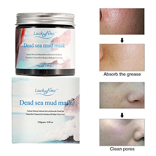 Natürliche Totes Meer Schlamm Maske, LuckyFine Tiefenreinigende / Ölkontrolle / Mitesser Akne entfernen Gesichtsmaske 250g - 4