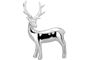 H.BAUER JUN. Große stehende Porzellan Deko Rentier Figur - silbern glänzende Hirsch Weihnachts-Deko zum Hinstellen Höhe 17 cm