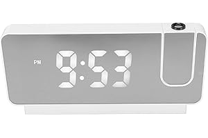 Yosoo Health Gear Budzik z lustrem, budzik projekcyjny czas data wyświetlacz temperatury szeroki kąt 180 stopni Wyświetlacz LED HD Projectable Home Watch (biały)