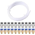 QitinDasen 5 Meters 3D Printer PTFE Teflon Tube, with 10 Pieces PC4-M6 Pneumatic Connector and 10 Pieces PC4-M10 Pneumatic Connector
