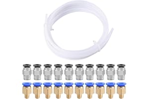 QitinDasen 5 Metry 3D Drukarka PTFE Teflonowa Rurka, z 10 Sztuk PC4-M6 Pneumatyczne Złącze i 10 Sztuk PC4-M10 Pneumatyczne Złącze
