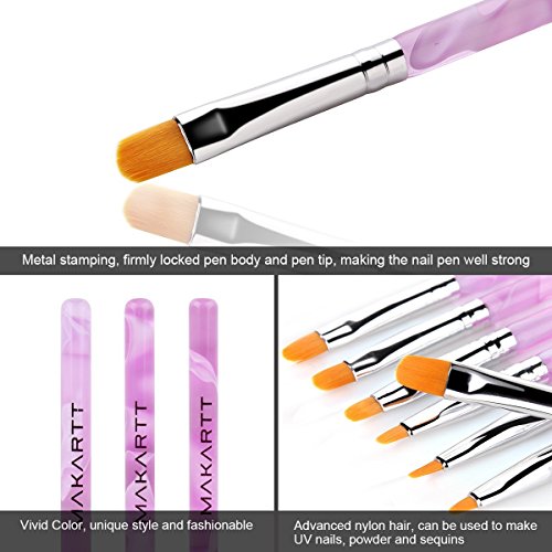 MAKARTT 7 Stücke/Set 2 Flach UV Gel Pinsel Set Acryl Nagelkunst Nail Art Painting Draw Brush Pen Set Tips Builder - 4
