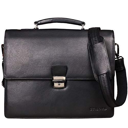 STILORD 'Rion' Classic Leather Briefcase Small Portfolio Men & Women Classic Design Satchel Business Work Bag for Men and Women genuine Leather , Colour:black