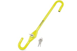 KRASER KR835 Antirrobo Coche Volante Pedal, Barra Amarilla Alta Visibilidad, Cierre Seguridad en Acero, Ajuste Gancho Más Extensible, Cepo Coche Universal Autocaravana Furgoneta
