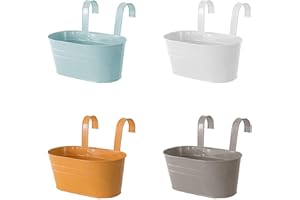 BFYDOAA Lot de 4 pots de fleurs à suspendre en métal avec double crochet amovible pour clôture, balcon, jardin, décoration d'intérieur