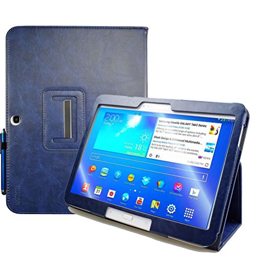 kuesn Samsung Galaxy Tab 3 10.1 Cover Fall - GT-P5200 P5210 P5220 Tablet Folio Flip Book Cover Schutzhülle Hülle mit Auto Sleep/Awake dunkelblau