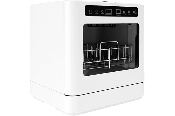 HUOMMGS Mini-diskmaskin, 4–6 kuvert, diskmaskin, 1 100 W, bordsdiskmaskin med 4 rengöringslägen och 6 l vattentank, bordsskiva, diskmaskin med LED-display, camping, diskmaskin för hemmet