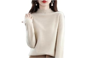 EARNMORE Suéteres de Cachemira para Las Mujeres, Jersey de Cachemira Suave, Cuello Redondo Jersey Caliente, Medio Cuello Alto suéteres de Manga