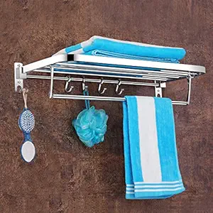 Plantex Eco Stainless Steel Folding Towel Rack/Towel Stand/Hanger/Bathroom Accessories/Chrome Finish - (24 Inches- Chrome)