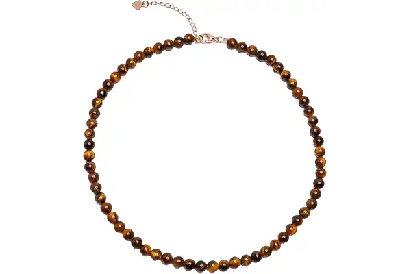 Gargantilla de cuentas hecha a mano para mujeres y niñas | Collar de Cuentas de Cristal Curativo de Piedras Preciosas Naturales de 6 mm(Ojo de tigre marrón)