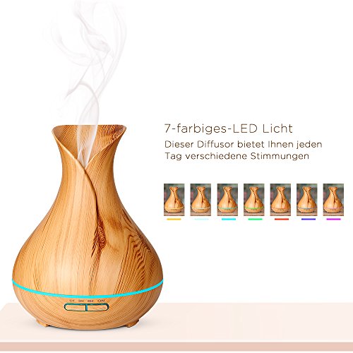 Yoleo 400ml Aroma Diffuser Ätherisches Öl Diffusor Ultraschall Aromatherapie Luftreiniger Humidifier mit 7 Farben LED Licht Duftlampe für Yoga Salon Spa Büro Wohn-, Schlaf-, Bade- oder Kinderzimmer Hotel,90-Tagen-Rückerstattung-Garantie - 5