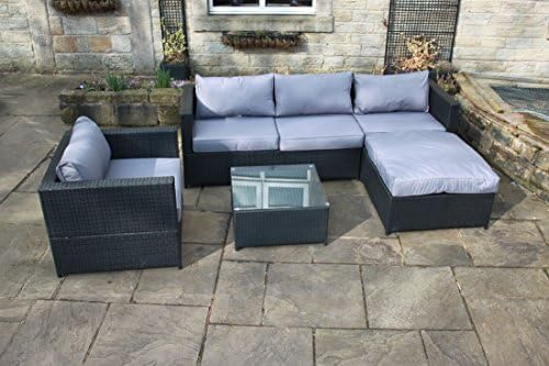 Black Rattan 4 Seat Corner Sofa Set Garden Patio Furniture with Arm Chair