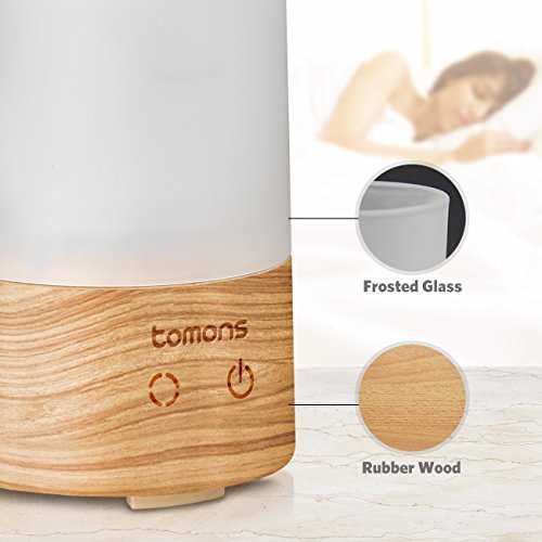 Tomons Diffuser für ätherische Öle, Aromatherapie Ultraschall flüsterleise mit sechs verschiedenen Leuchtfarben automatische Abschaltung – 100 ml Luftbefeuchter aus Naturholz/ Glas - 4