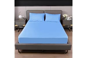 DN COLLECTION Fitted Sheet 40CM Deep Bed Sheet Super King Size 180X200CM Sky Blue Hotel Quality Poly Cotton (Sky, Super King)