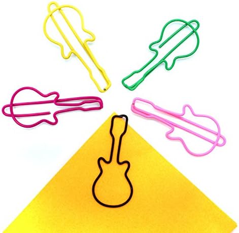 Metal Paper Clips Guitar Shaped Clamps Bookmark for Art Crafts, Scrapbooks Office School Supplies Assorted Colors Pack of 20