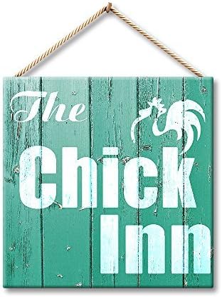 Hermosaa The Chick Inn Chicken Coop Decor Rustic 10 x 10 Inches Wood Plank Design Hanging Sign