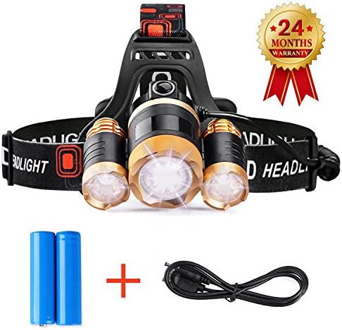 Rechargeable Head Torch, 5000 Lumens 4 Modes Waterproof Headlight, Adjustable CREE LED Headlamp Flashlight for Cycling, Running, Dog Walking, Camping, Hiking, Fishing, Night Reading and DIY Works